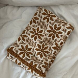 Handmade mustard and White Floral Knit Scarf